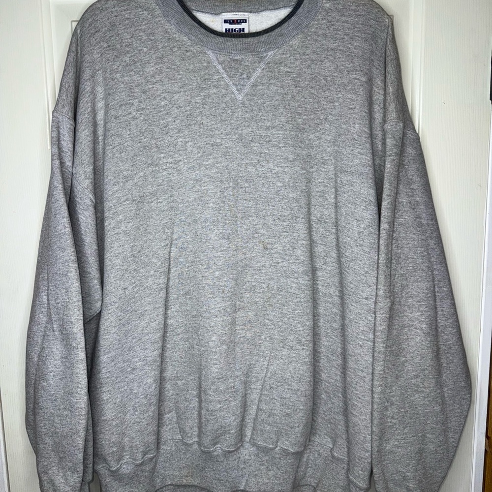 Vintage Jerzees Sweater Mens Extra Large Gray Crew Neck Pullover Blank 80s USA
